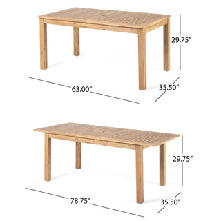 Outdoor 6 Seater Expandable Dining Set With Cushions - Sandblasted Natural / Beige