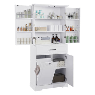 Freestanding Bathroom Storage Cabinet With Doors, Drawers, And Tilt Out Laundry Hamper - White