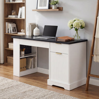 Modern Fluted Office Desk With Storage Cabinet