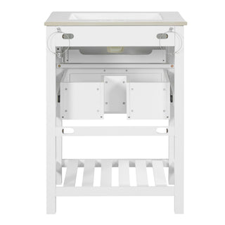 Modern Bathroom Vanity With Integrated Sink, Cabinet With 1 Deep Drawer And 1 Tip-Out Drawer