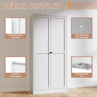 Kitchen Pantry Cabinet Adjustable Storage With 4 Shelves, Heavy Duty Freestanding Pantry Organizer - White