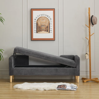 Upholstered Corduroy Flip Top Storage Bench For Living Room
