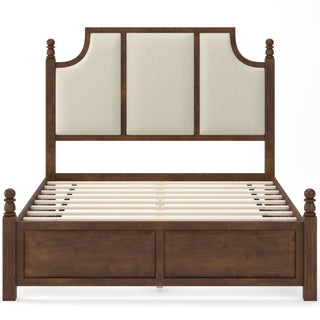Farmhouse Platform Bed Frame & Tall Upholstered Headboard