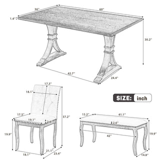 Dining Set With Bench, 6 Piece