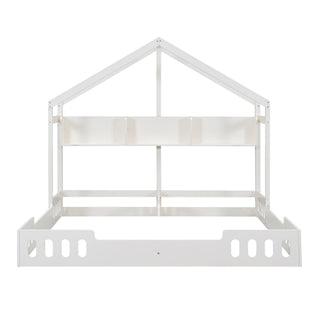 Twin Size Platform Bed With Shared Design, Guardrails, And Built In Shelves - Creamy White