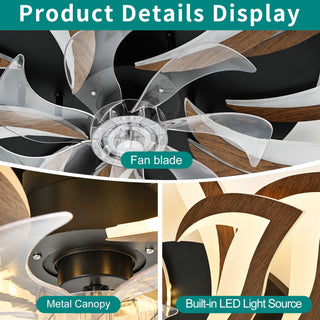 Ceiling Fan With Remote Control And Lights, 6 Speeds, 3 Color Temperatures, Low Profile Flush Mount