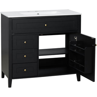 Bathroom Vanity With Sink, 3 Drawers & Cabinet With Adjustable Shelves