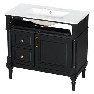 Freestanding Bathroom Vanity With Sink, Adjustable Shelf, Flip Drawer