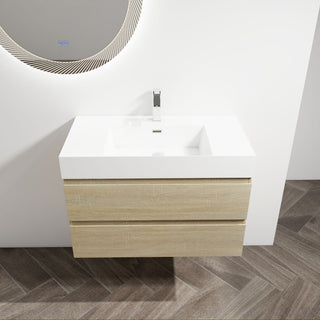 Wall Mounted Bathroom Vanity And Sink, 2 Soft Close Drawers