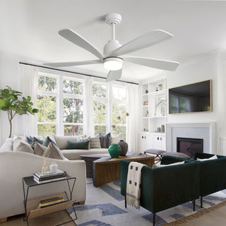 52" Ceiling Fan With Dimmable LED Light, 5 Blades, Reversible DC Motor, Smart Remote Control - White