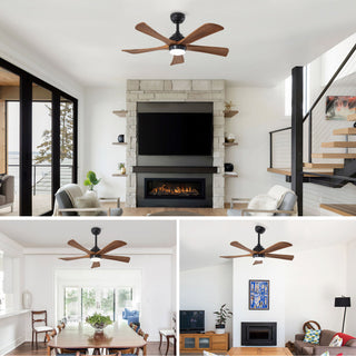 5 Blades Ceiling Fan With Lights Remote Control - Matte Black