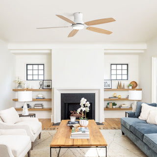 52" Flush Mount Ceiling Fan With Light, DC Motor, Remote Control, Dual Color