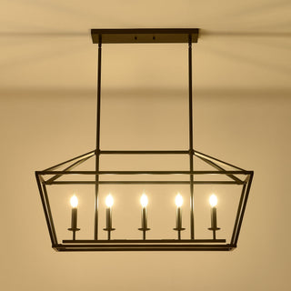 5 Light Farmhouse Kitchen Island Lighting, 5 Light Industrial Linear Chandelier For Dining Room Metal Hanging Pendant Light Fixture For Bedroom Living Room Hallway Conference Room - Matte Black