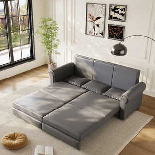 3 In 1 Convertible Sleeper Sofa With Nailhead Trim & Rolled Arm