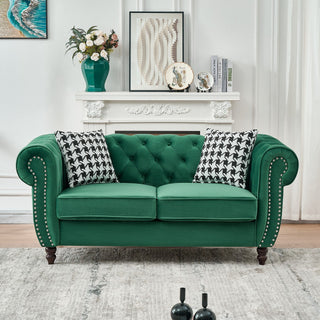 Chesterfield Fabric Sofa With Roll Armrest And Nailhead, Mid Century 2 Seater Couch