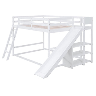 Bunk Bed With Ladder, Slide, And Shelves Pine Wood