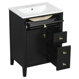 Bathroom Vanity With Sink, 3 Drawers & Cabinet With 2 Tier Door Storage Rack, Soft Close Doors & Drawers