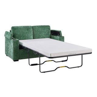 Pull Out Sofa Bed Loveseat With Twin Mattress, Cup Holders And Arm Storage