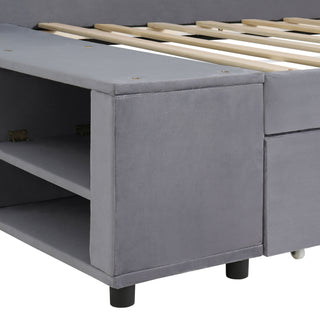 L Shaped Upholstered Platform Bed With Storage And Drawers