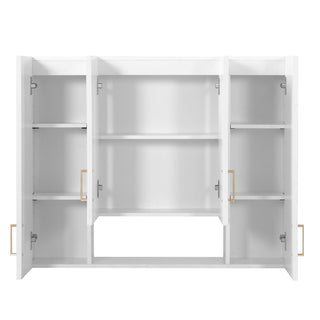 Wall Mounted Medicine Cabinet With 5 Adjustable Shelves, Exquisite Carving - White