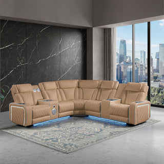 Electra - Power Recliner Sectional Sofa With Power Headrests, Console Loveseats, Wedge, LED Light Strip, Speakers