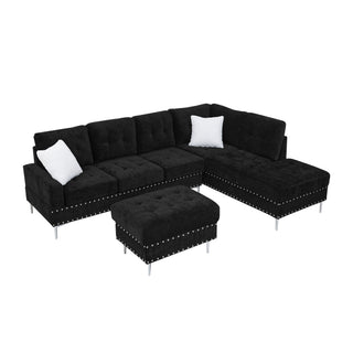 L-Shaped Sectional Sofa With Chaise And Storage Ottoman, Includes 2 Pillows