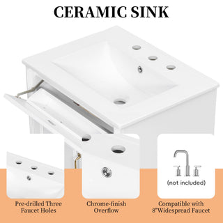 Freestanding Bathroom Vanity With Sink, 3 Drawers & Flip-Out Drawer