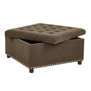 Square Tufted Storage Ottoman With Nailhead Trim