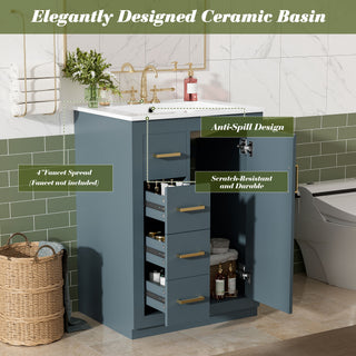 Bathroom Vanity With Integrated Sink, Rectangular Cabinet With 1 Door And 3 Drawers
