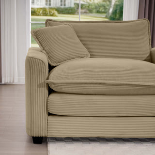 Modern Upholstered 4 Seater Fabric Sofa With Arm And Throw Pillows