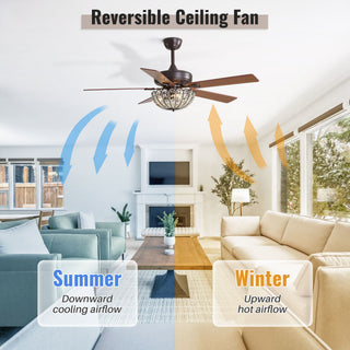 52" Ceiling Fan, 5 Blades, Reversible DC Motor - Coffee