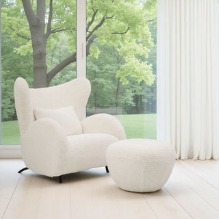 Wingback Armchair & Ottoman Combo For Living Room - White