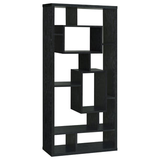 10 Shelf Open Back Bookcase With Geometric Design - Black