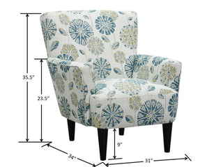 Floral Accent Chair - Blue - Wood