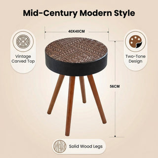 Round Coffee Table With Carved Top For Living Room