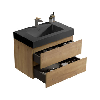 Alice - Natural Oak Bathroom Vanity With Sink, Large Storage Wall Mounted Floating Bathroom Vanity For Modern Bathroom, One-Piece Sink Basin Without Drain