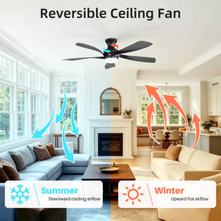 52" Ceiling Fan With 3 Color Dimmable LED Light, DC Reversible Motor, 6 Speed Settings