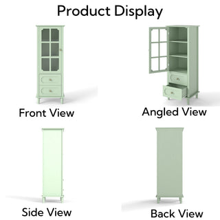 Minimalism Buffet Cabinet With Glass Doors And Double Drawer