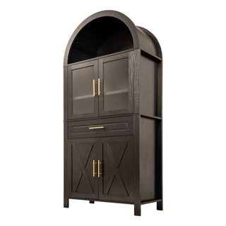 Arched Kitchen Pantry Cabinet With Adjustable Shelves & Barn Door Design