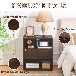 Nightstand With USB Ports & Outlet Hole, End Table With Drawer