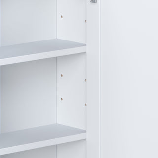 Bathroom Wall Storage Cabinet With Mirror And Adjustable Shelf, 6 Open Shelves