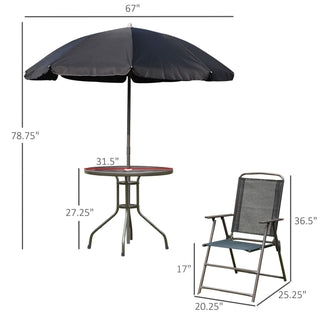 Outsunny - Patio Dining Set With Table Umbrella, Folding Chairs And Dining Table, Outdoor Patio Furniture Set