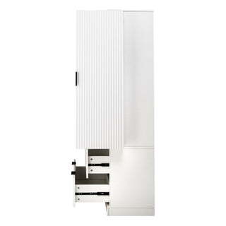 Fluted Kitchen Pantry Cabinet With 2 Large Drawers & 8 Door Spice Rack