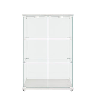 Modern Display Cabinet With LED Lights, Transparent Tempered Glass 2 Door Storage Case With 3 Shelves