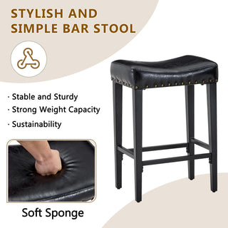 Bar Stool With Brass Nailhead Trim (Set of 2) - Black
