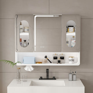 Wall Mounted Bathroom Mirror Cabinet With LED Lights, Anti Fog & Explosion Proof, Touch Control Medicine Cabinet, 3 Color Lighting - White