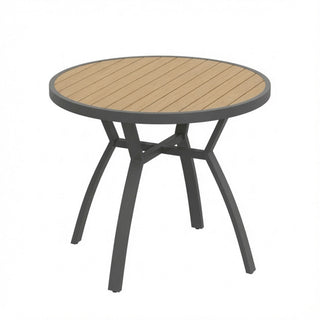 Outdoor Round Patio Table With Slatted Top - Gray