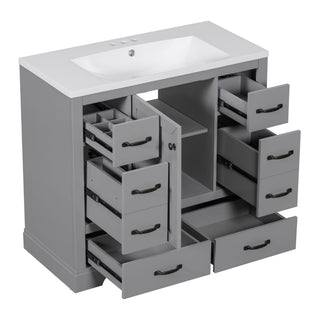 Modern Bathroom Vanity With Sink, 6 Drawers, Adjustable Shelf