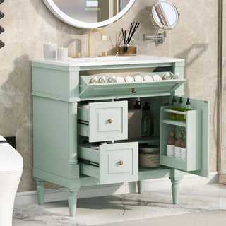 Modern Bathroom Vanity With Sink, Freestanding Cabinet With Flip Drawer & Adjustable Shelf