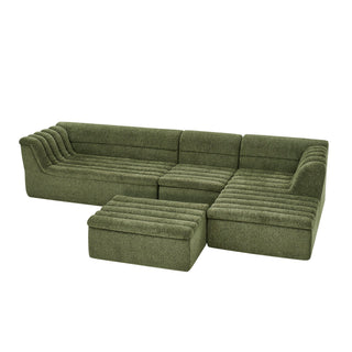U-Shaped Modular Sectional Sofa With Chaise And Movable Ottoman With Wave-Shaped Armrest